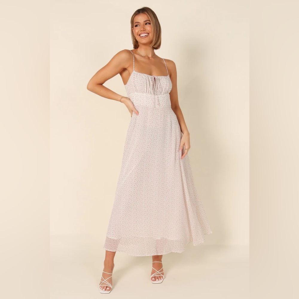 Petal & Pup Milarose Gathered Bust Maxi Dress in White Floral